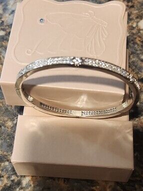 Crystal-Studded Silver Bangle Bracelet - Women's Jewelry